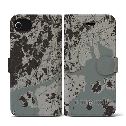 【尾道（広島県）】地図柄iPhoneケース（手帳タイプ）モノトーン・iPhone SE（第3 / 第2世代） / 8 / 7 / 6s / 6 用