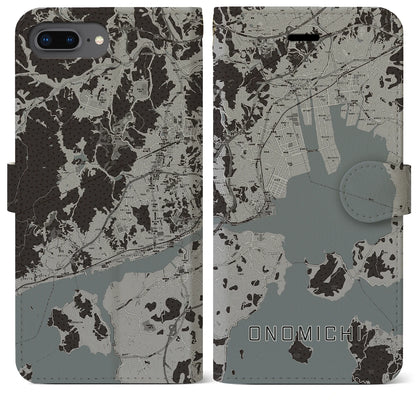 【尾道（広島県）】地図柄iPhoneケース（手帳タイプ）モノトーン・iPhone 8Plus /7Plus / 6sPlus / 6Plus 用