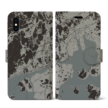 【尾道（広島県）】地図柄iPhoneケース（手帳タイプ）モノトーン・iPhone XS / X 用