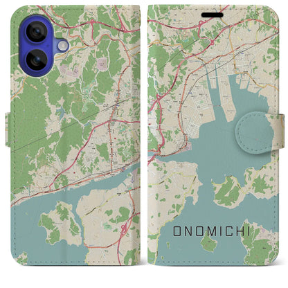 【尾道（広島県）】地図柄iPhoneケース（手帳タイプ）ナチュラル・iPhone 16 Pro Max 用