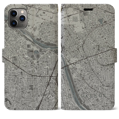 【御嶽山（東京都）】地図柄iPhoneケース（手帳タイプ）モノトーン・iPhone 11 Pro Max 用