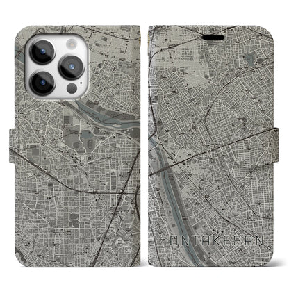 【御嶽山（東京都）】地図柄iPhoneケース（手帳タイプ）モノトーン・iPhone 14 Pro 用