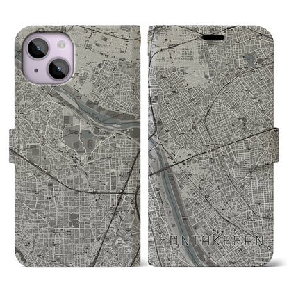 【御嶽山（東京都）】地図柄iPhoneケース（手帳タイプ）モノトーン・iPhone 14 用