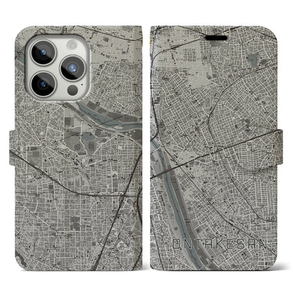 【御嶽山（東京都）】地図柄iPhoneケース（手帳タイプ）モノトーン・iPhone 15 Pro 用