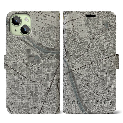 【御嶽山（東京都）】地図柄iPhoneケース（手帳タイプ）モノトーン・iPhone 15 用