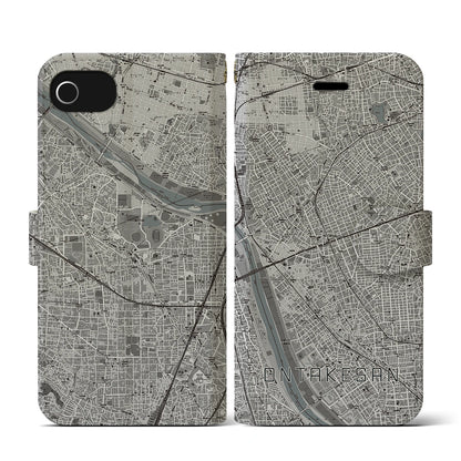 【御嶽山（東京都）】地図柄iPhoneケース（手帳タイプ）モノトーン・iPhone SE（第3 / 第2世代） / 8 / 7 / 6s / 6 用