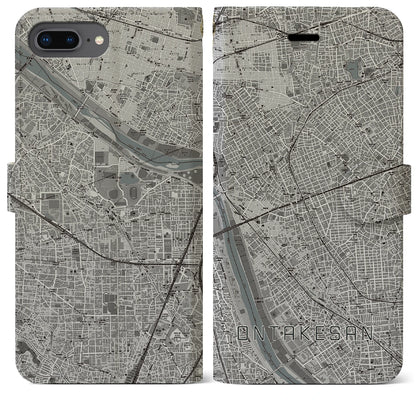 【御嶽山（東京都）】地図柄iPhoneケース（手帳タイプ）モノトーン・iPhone 8Plus /7Plus / 6sPlus / 6Plus 用