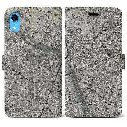 【御嶽山（東京都）】地図柄iPhoneケース（手帳タイプ）モノトーン・iPhone XR 用