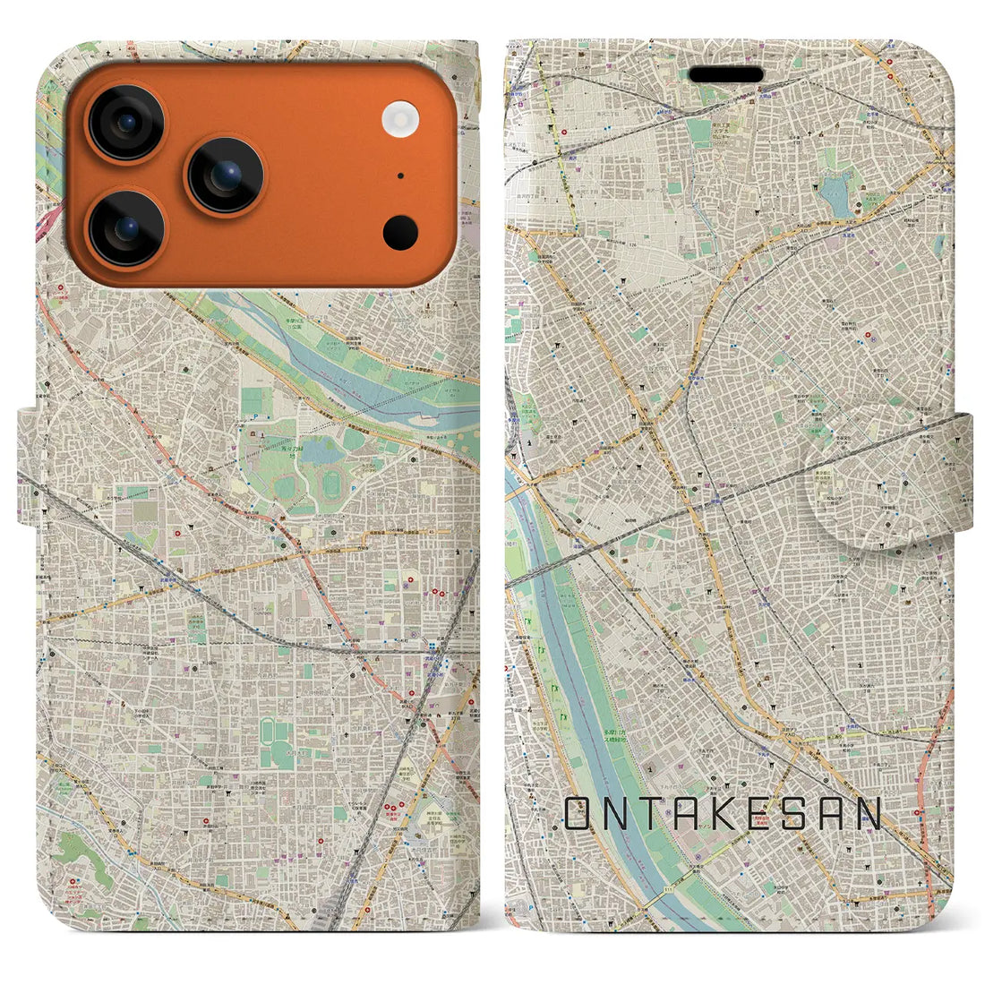 【御嶽山（東京都）】地図柄iPhoneケース（手帳タイプ）モノトーン・iPhone 17 Pro Max 用