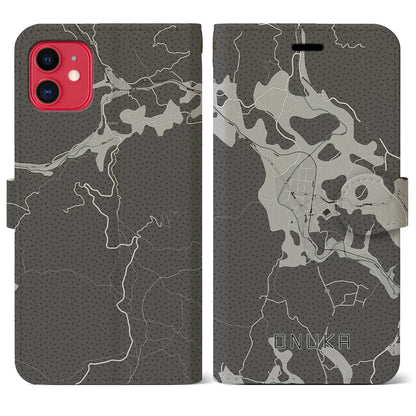 【小奴可（広島県）】地図柄iPhoneケース（手帳タイプ）モノトーン・iPhone 11 用