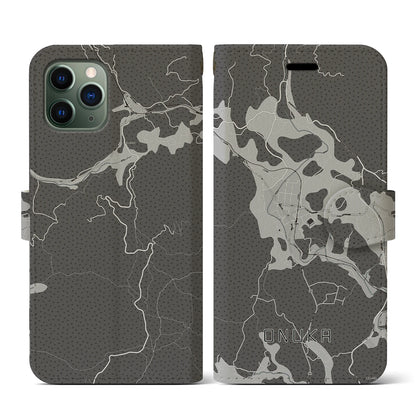 【小奴可（広島県）】地図柄iPhoneケース（手帳タイプ）モノトーン・iPhone 11 Pro 用