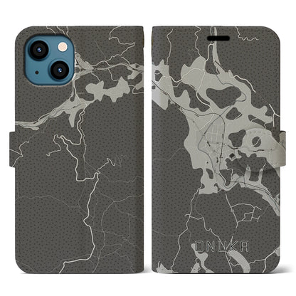 【小奴可（広島県）】地図柄iPhoneケース（手帳タイプ）モノトーン・iPhone 13 用