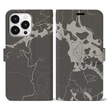 【小奴可（広島県）】地図柄iPhoneケース（手帳タイプ）モノトーン・iPhone 13 Pro 用