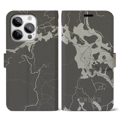 【小奴可（広島県）】地図柄iPhoneケース（手帳タイプ）モノトーン・iPhone 14 Pro 用