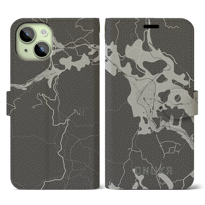 【小奴可（広島県）】地図柄iPhoneケース（手帳タイプ）モノトーン・iPhone 15 用