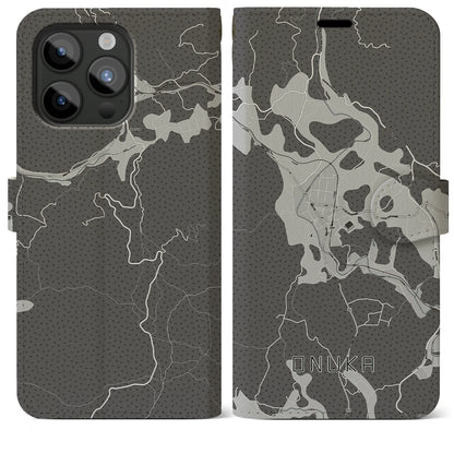 【小奴可（広島県）】地図柄iPhoneケース（手帳タイプ）モノトーン・iPhone 15 Pro Max 用