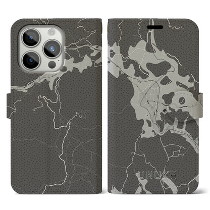 【小奴可（広島県）】地図柄iPhoneケース（手帳タイプ）モノトーン・iPhone 15 Pro 用