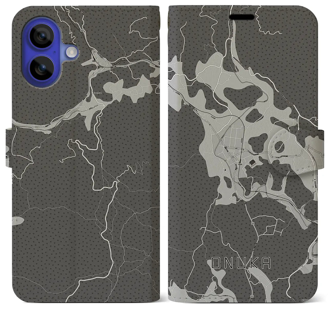 【小奴可(広島県)】地図柄iPhoneケース(手帳タイプ)モノトーン・iPhone 16 Pro Max 用