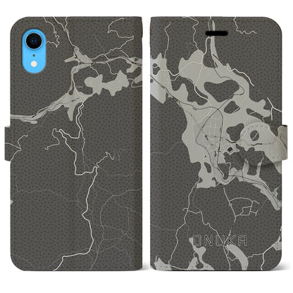 【小奴可（広島県）】地図柄iPhoneケース（手帳タイプ）モノトーン・iPhone XR 用