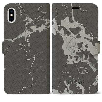 【小奴可（広島県）】地図柄iPhoneケース（手帳タイプ）モノトーン・iPhone XS Max 用