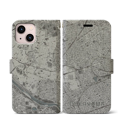 【大岡山（東京都）】地図柄iPhoneケース（手帳タイプ）モノトーン・iPhone 13 mini 用