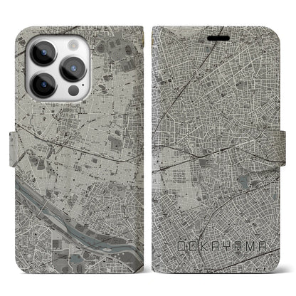 【大岡山（東京都）】地図柄iPhoneケース（手帳タイプ）モノトーン・iPhone 14 Pro 用