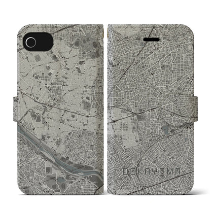 【大岡山（東京都）】地図柄iPhoneケース（手帳タイプ）モノトーン・iPhone SE（第3 / 第2世代） / 8 / 7 / 6s / 6 用