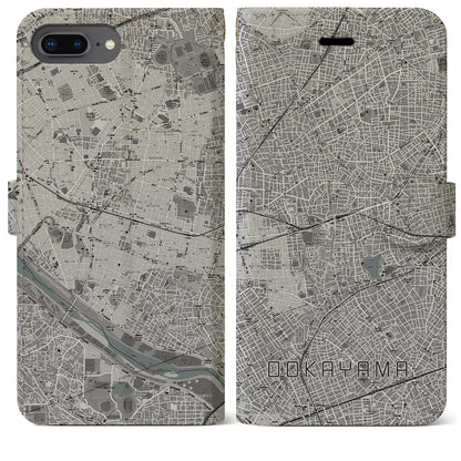 【大岡山（東京都）】地図柄iPhoneケース（手帳タイプ）モノトーン・iPhone 8Plus /7Plus / 6sPlus / 6Plus 用