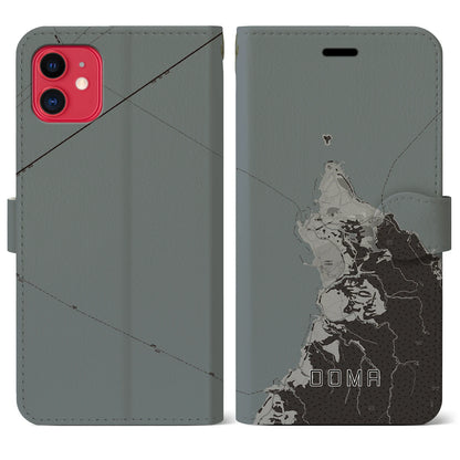 【大間（青森県）】地図柄iPhoneケース（手帳タイプ）モノトーン・iPhone 11 用