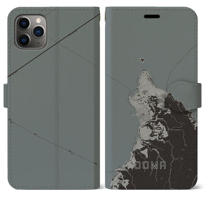 【大間（青森県）】地図柄iPhoneケース（手帳タイプ）モノトーン・iPhone 11 Pro Max 用