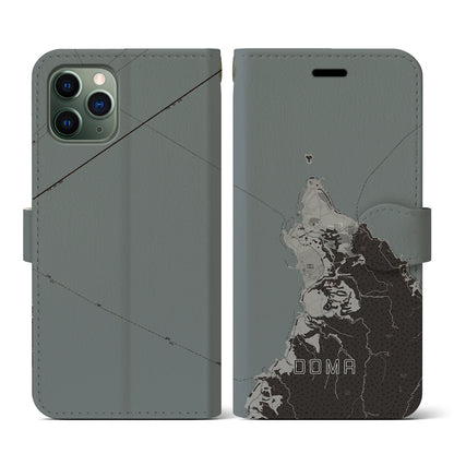 【大間（青森県）】地図柄iPhoneケース（手帳タイプ）モノトーン・iPhone 11 Pro 用