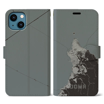 【大間（青森県）】地図柄iPhoneケース（手帳タイプ）モノトーン・iPhone 13 用