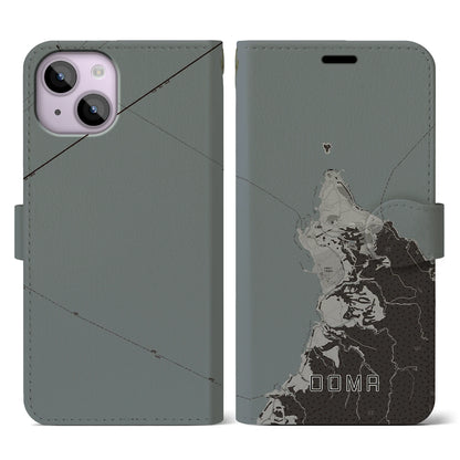 【大間（青森県）】地図柄iPhoneケース（手帳タイプ）モノトーン・iPhone 14 用