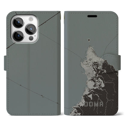 【大間（青森県）】地図柄iPhoneケース（手帳タイプ）モノトーン・iPhone 14 Pro 用