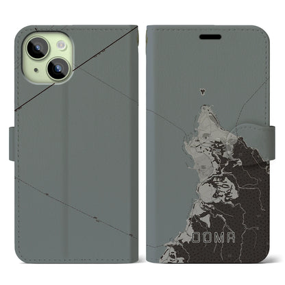 【大間（青森県）】地図柄iPhoneケース（手帳タイプ）モノトーン・iPhone 15 用