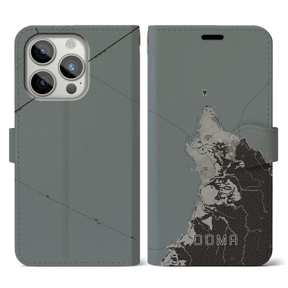 【大間（青森県）】地図柄iPhoneケース（手帳タイプ）モノトーン・iPhone 15 Pro 用