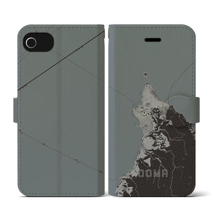 【大間（青森県）】地図柄iPhoneケース（手帳タイプ）モノトーン・iPhone SE（第3 / 第2世代） / 8 / 7 / 6s / 6 用