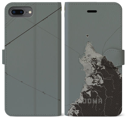 【大間（青森県）】地図柄iPhoneケース（手帳タイプ）モノトーン・iPhone 8Plus /7Plus / 6sPlus / 6Plus 用