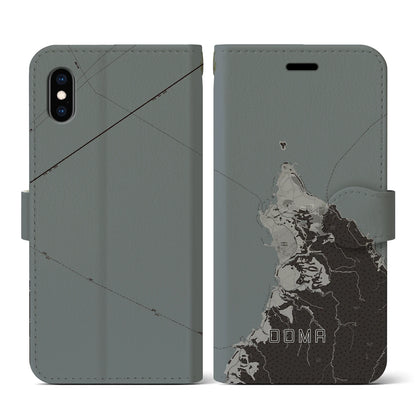 【大間（青森県）】地図柄iPhoneケース（手帳タイプ）モノトーン・iPhone XS / X 用