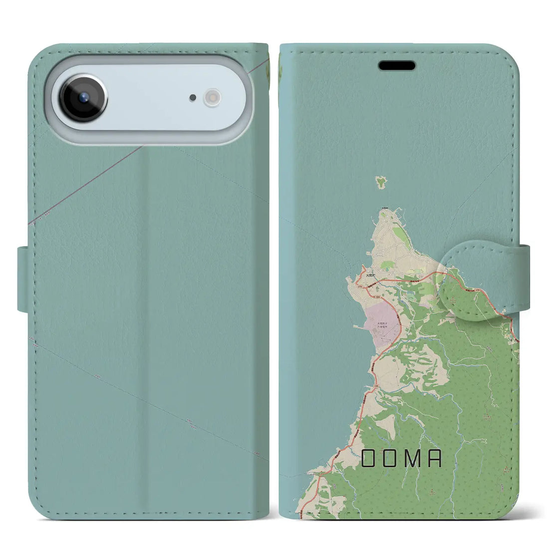 【大間(青森県)】地図柄iPhoneケース(手帳タイプ)ナチュラル・iPhone 17 Pro Max 用