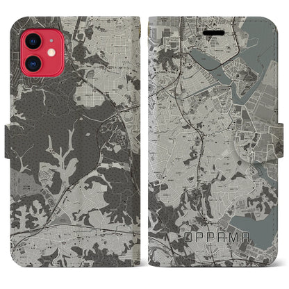 【追浜（神奈川県）】地図柄iPhoneケース（手帳タイプ）モノトーン・iPhone 11 用