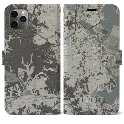 【追浜（神奈川県）】地図柄iPhoneケース（手帳タイプ）モノトーン・iPhone 11 Pro Max 用