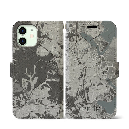 【追浜（神奈川県）】地図柄iPhoneケース（手帳タイプ）モノトーン・iPhone 12 mini 用