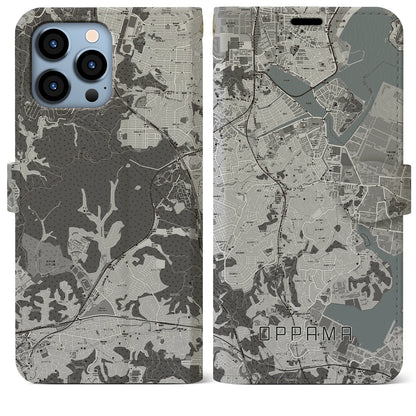 【追浜（神奈川県）】地図柄iPhoneケース（手帳タイプ）モノトーン・iPhone 13 Pro Max 用