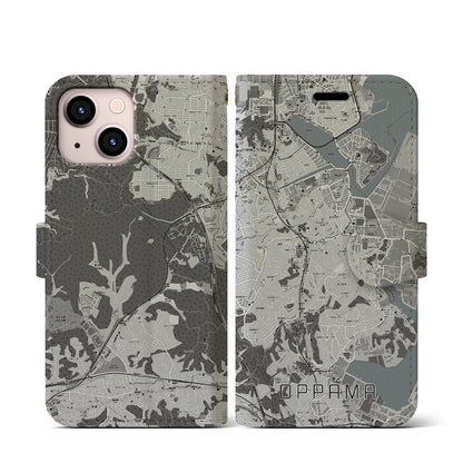 【追浜（神奈川県）】地図柄iPhoneケース（手帳タイプ）モノトーン・iPhone 13 mini 用