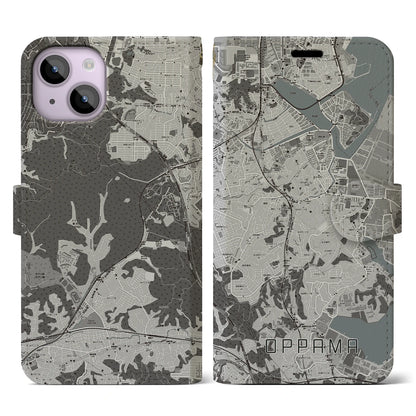 【追浜（神奈川県）】地図柄iPhoneケース（手帳タイプ）モノトーン・iPhone 14 用