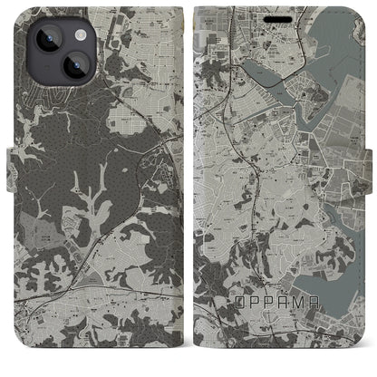 【追浜（神奈川県）】地図柄iPhoneケース（手帳タイプ）モノトーン・iPhone 14 Plus 用