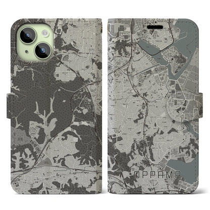 【追浜（神奈川県）】地図柄iPhoneケース（手帳タイプ）モノトーン・iPhone 15 用