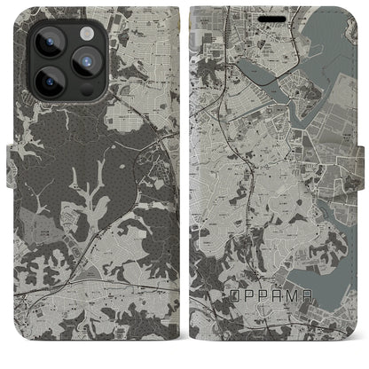 【追浜（神奈川県）】地図柄iPhoneケース（手帳タイプ）モノトーン・iPhone 15 Pro Max 用