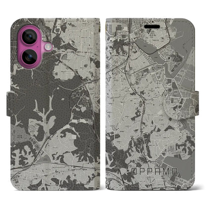 【追浜（神奈川県）】地図柄iPhoneケース（手帳タイプ）モノトーン・iPhone 16 Pro 用